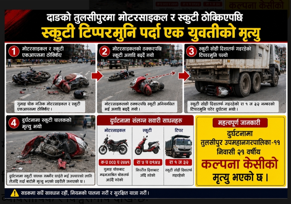 तुलसीपुरमा भएको सवारी दुर्घटनामा युवतीको मृत्यु