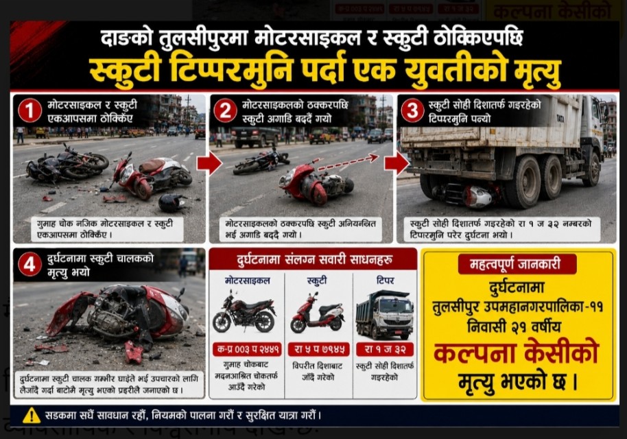 तुलसीपुरमा भएको सवारी दुर्घटनामा युवतीको मृत्यु